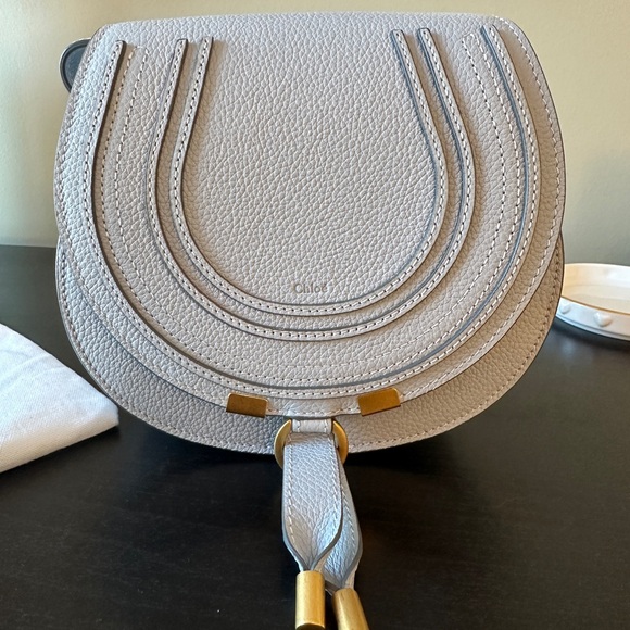 Chloe Light Blue Small Marcie Crossbody Bag with Gold Accents - Picture 1 of 9
